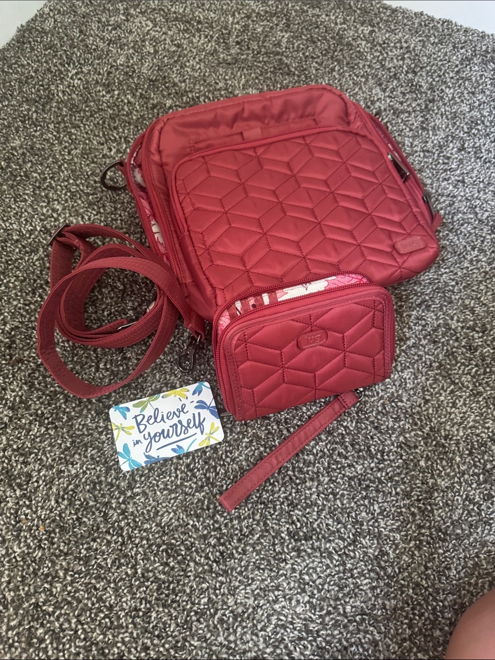 Lug Brand Quilted Crossbody Bag in Deep Red